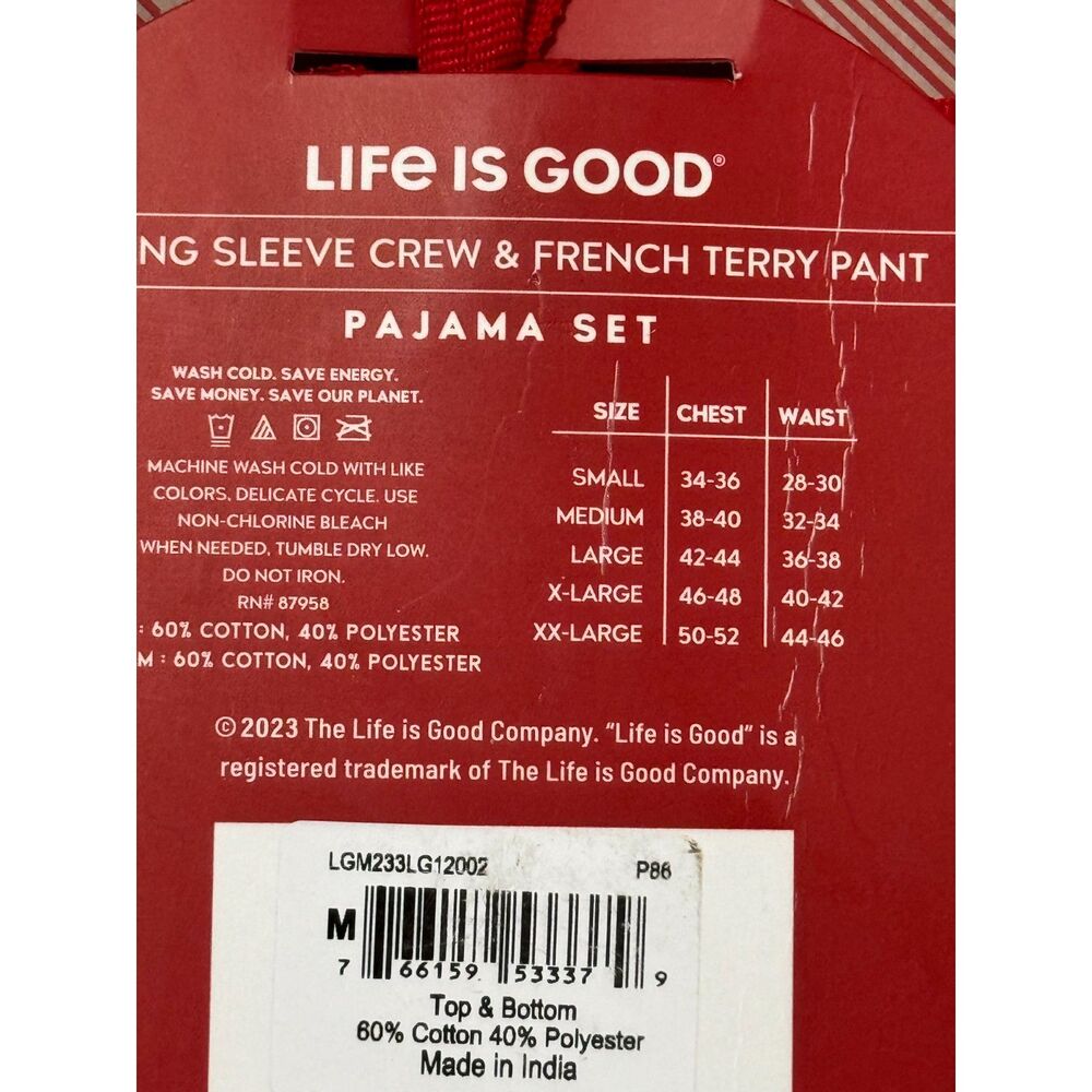 Life Is Good Pajama Set NWT Sz M Navy Grey Long Sleeve Crew/French Terry Pant - Picture 12 of 13